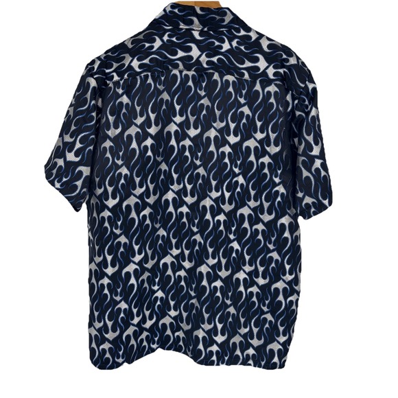 Y2K Mecca Mens Satin‎ Flames Damask Button Up Shirt Large Bowling Streetwear - Picture 4 of 8